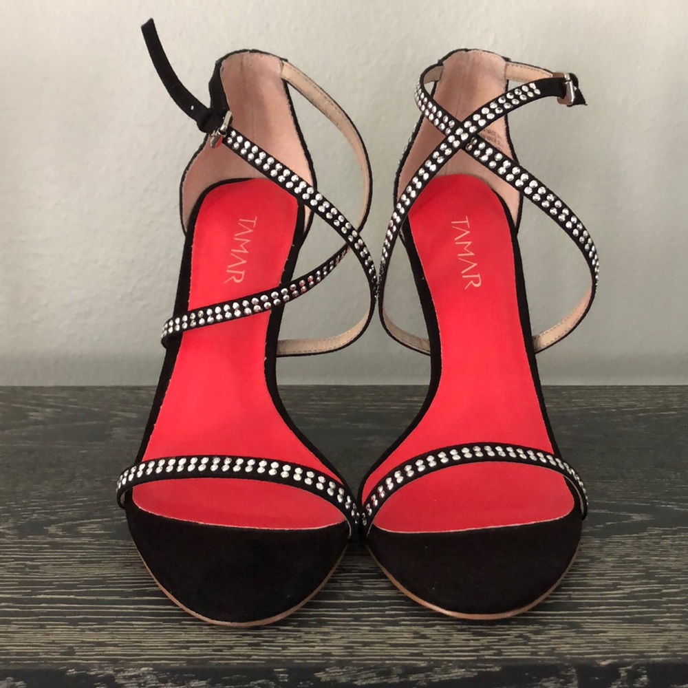 BNIB Tamar Silver Stud microsuede high heel sandal